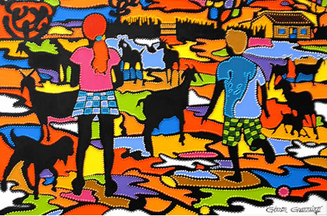 Obra de arte: Menino, Menina e Cabras na Malhada - Grson Guerreiro